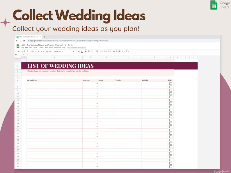 Wedding Planner Google Sheets